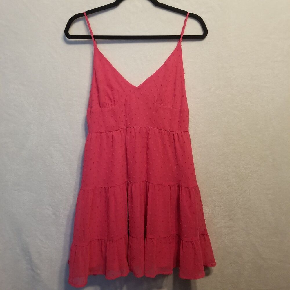 Lulus M Dress Mini Chiffon Swiss Dot Hot Pink Lined Hoco Coquette Feminine Sexy